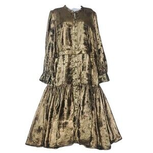 la Joie 18W Button Front Closure Gold Tiered Free Flowing Midi or Maxi Dress